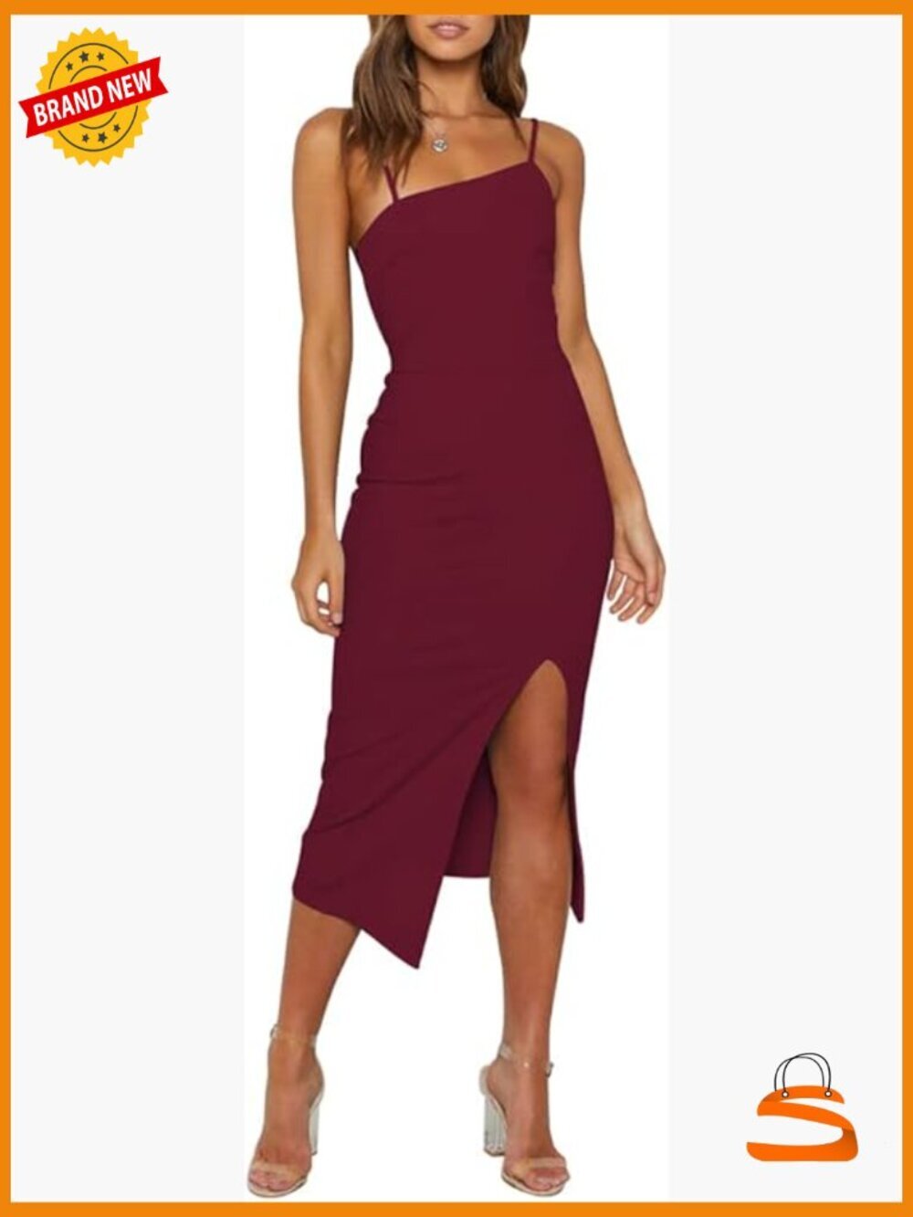 Adjustable Spaghetti Strap Sleeveless High Waist Split Midi Bodycon Dress